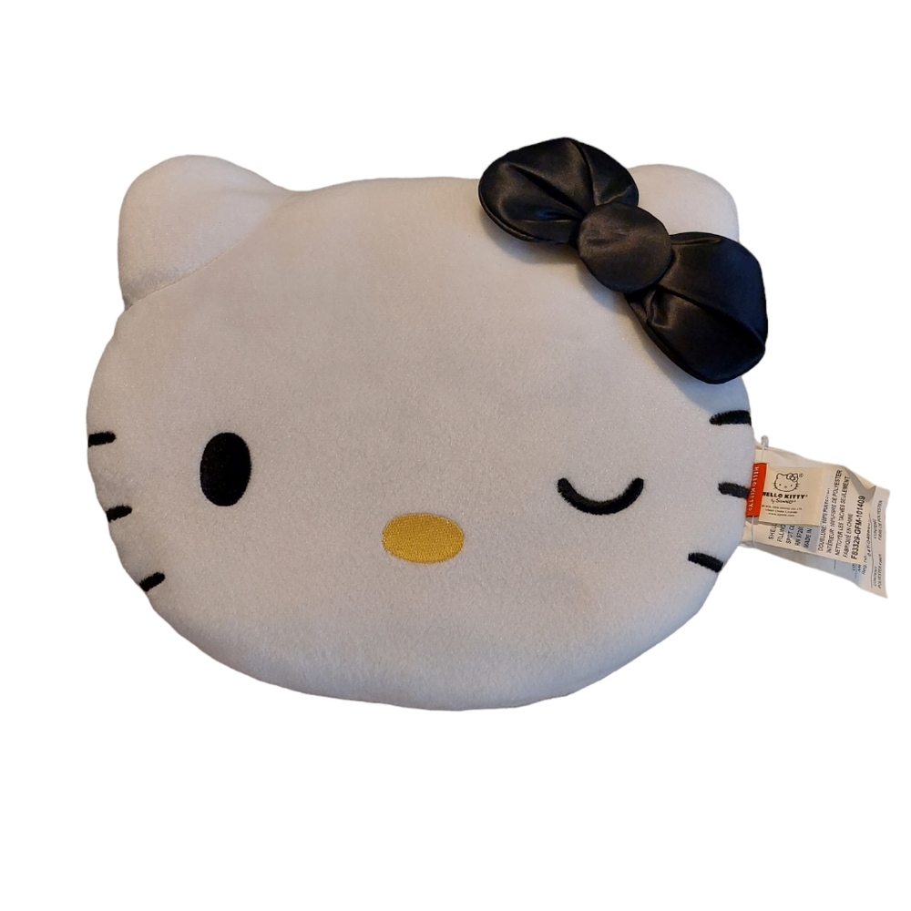 Sanrio Hello Kitty Plush Pillow Cushion Winking Face Black Bow